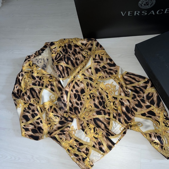 VERSACE SILK XL PAJAMAS SIZE 6 MENS AND WOMENS PJS BAROQUE LEOPARD ORNATE PRINT - Picture 4 of 5